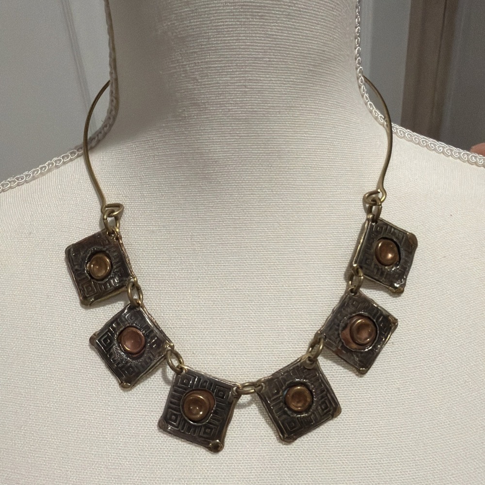 Vtg South African Tribal Copper 5 Panel Filigree Choker‎ Necklace